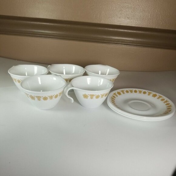 Vintage Corelle Gold Butterfly Tea Cup & Saucer USA lot of 8: 3 saucers, 5 cups - Picture 2 of 5